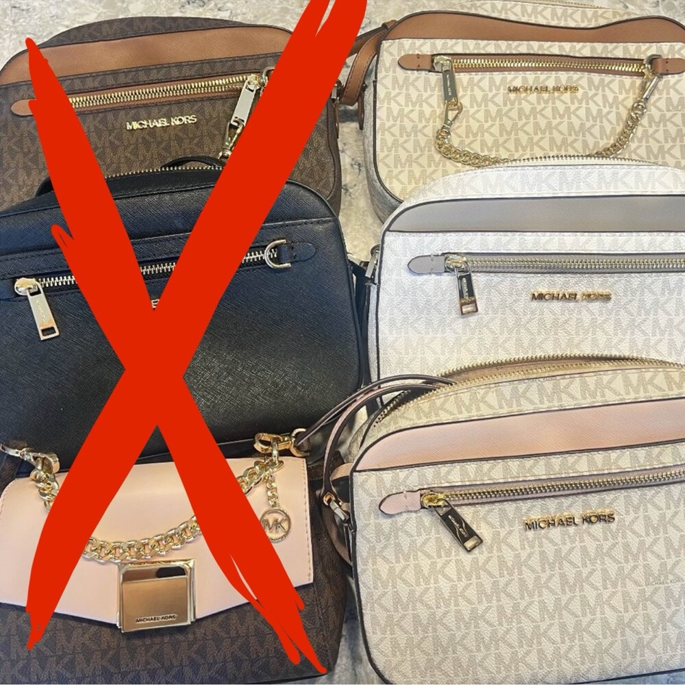 Michael Kors Crossbody Bag Bundle – White/Grey, White/Brown, White/Pink – 3 Bags